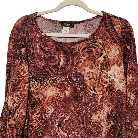 COCOMO Top Womens Plus 1X Brown Copper Paisley Bell Sleeve Celestial Fairy Boho - Picture 3 of 13